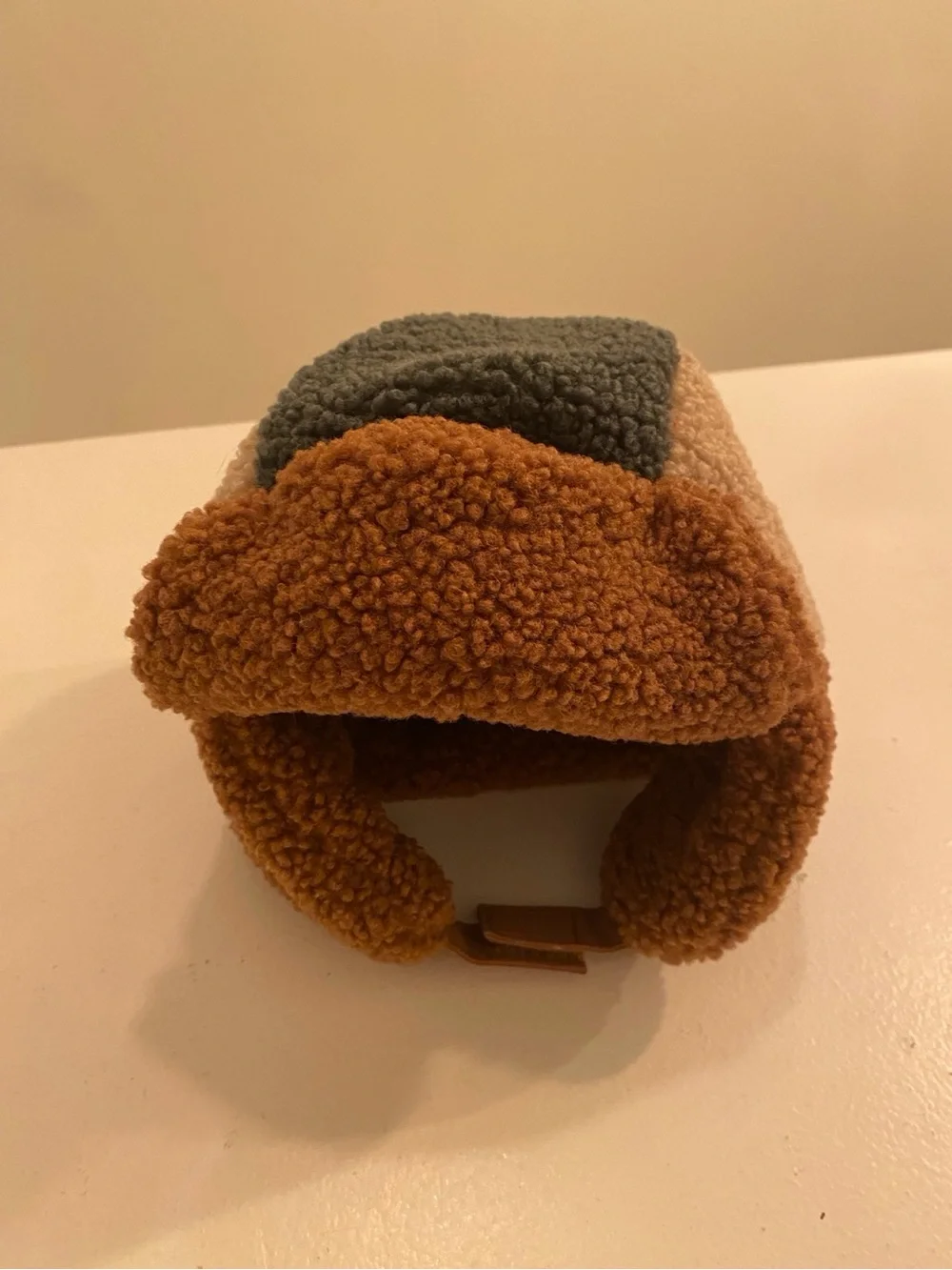 Kids Colorblock Teddy Sherpa Trapper Hat Brown Beige Gray